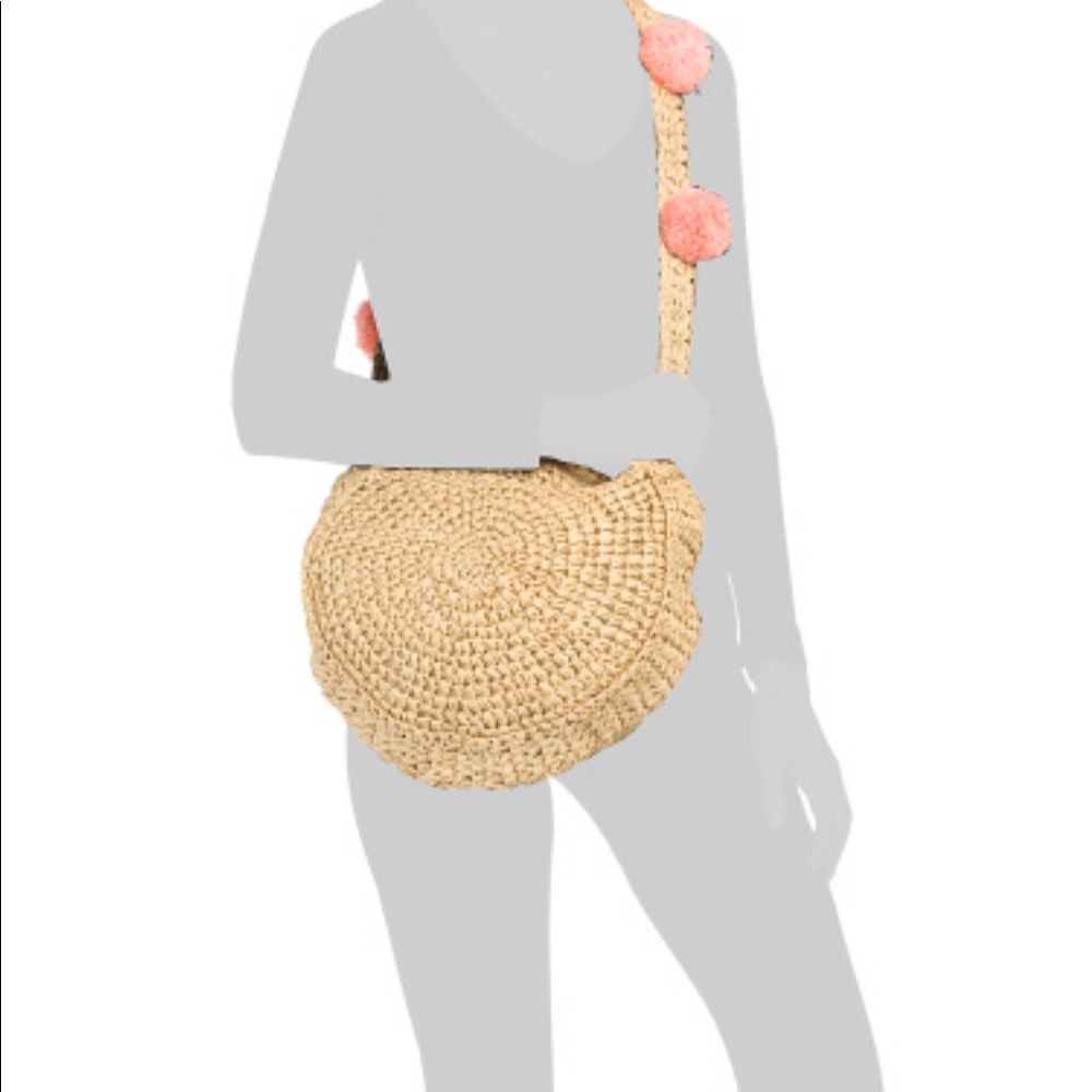 Shiraleah Raffia Straw W/Pom Pom Crossbody Bag - Picture 3 of 9